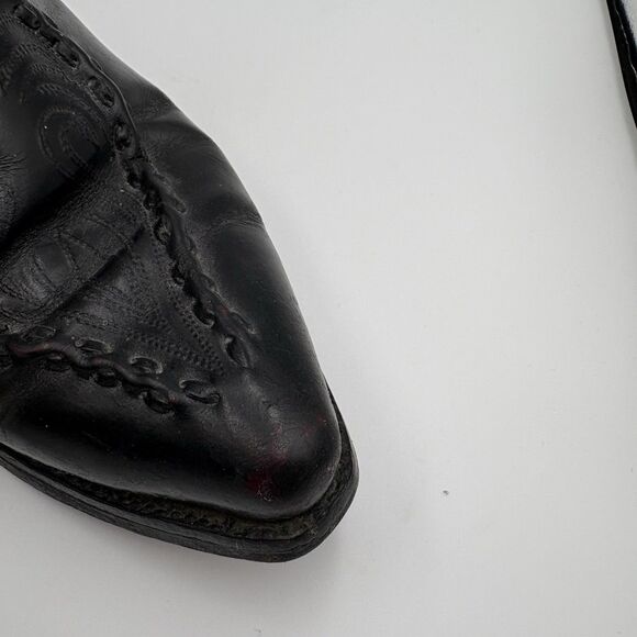 Dan Post Embroidered Black Leather Cowboy Boots Men’s 7 Vintage - Picture 3 of 12